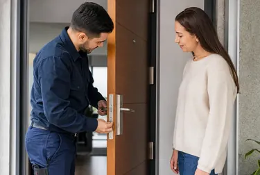 Chaveiro utilizando ferramentas para abrir uma porta em Campo Largo.